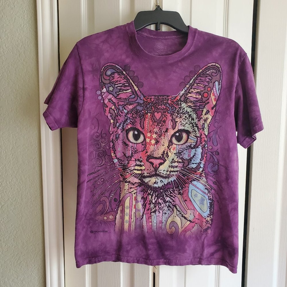 2015 The Mountain Psychedelic Big Cat Graphic Purple Tie Dye T-Shirt Size M